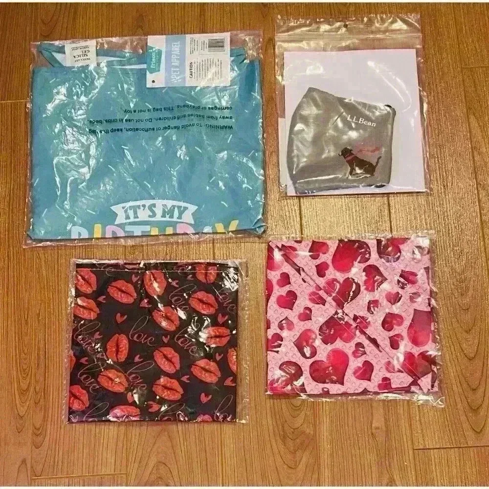 Pet Dog Hearts And Birthday Bandana Set And L.L. Bean Dog Printed Face Mask